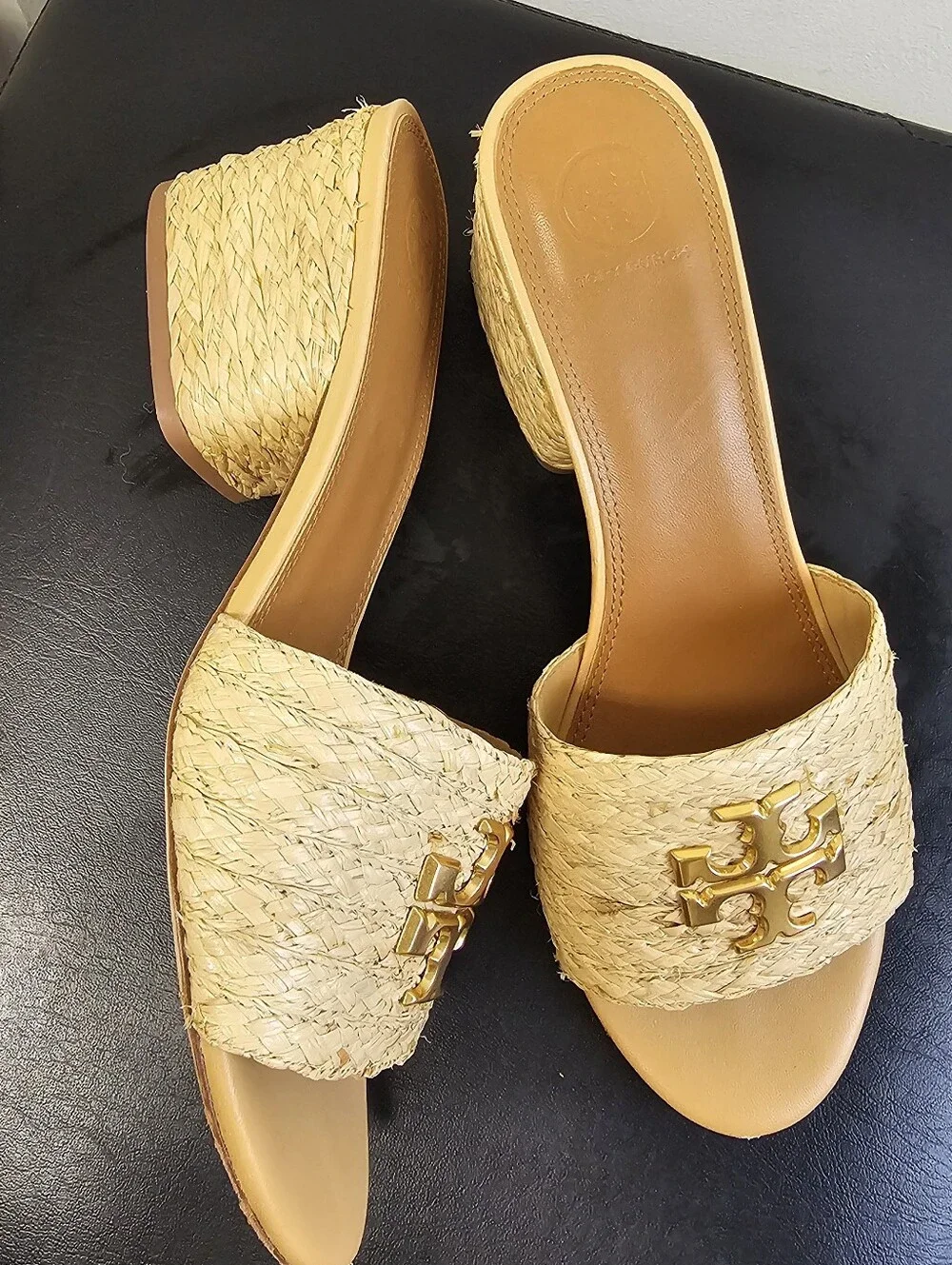 Tory Burch Everly Raffia Block Sandal Slides - Size 9.5